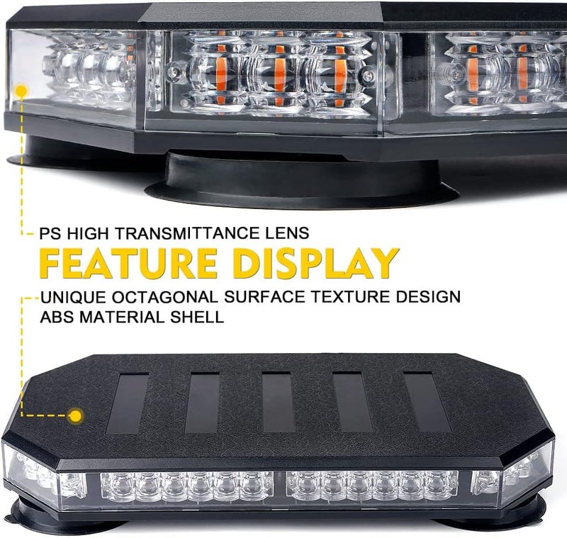 LUMENIX 42 ضوء بار تحذيري LED على السطح مع ضوء فلاش طوارئ مع وحدة تحكم لمركبات البناء وشاحنات السحب والسيارات البريدية وشاحنات الثلج باللون الكهرماني (تصميم براءة اختراع) - Image 4